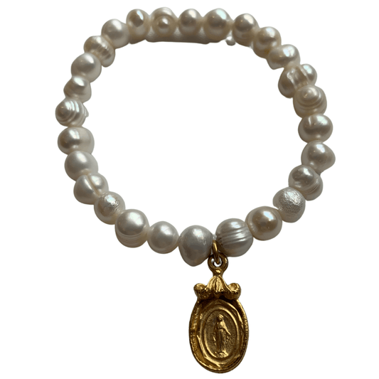 Miraculous Medal Pearl Bracelet Bracelet Donation