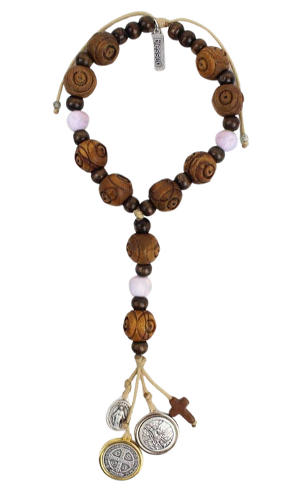 Olive Wood St. Benedict Traditional Home Blessing Door Hanger Wood - Rose Quartz Door Hangers My Saint My Hero