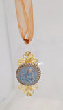 Oval Acrylic Ornament with Blue Intaglio Mary Praying Ornament Sacred Treasures