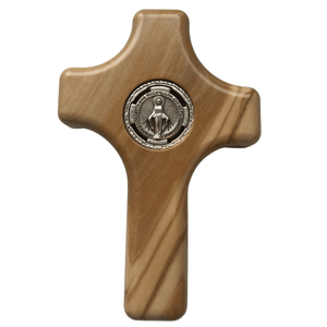 Praying Olive Wood Holding Cross Miraculous Medal Cypress Springs Gift Shop