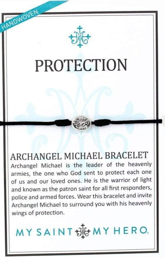 Protection Archangel Michael Bracelet Silver/Black jewelry My Saint My Hero