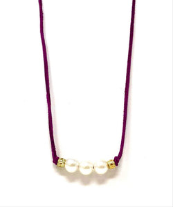 Purple Leather Necklace with Three White Beads Gift La Bella Vita