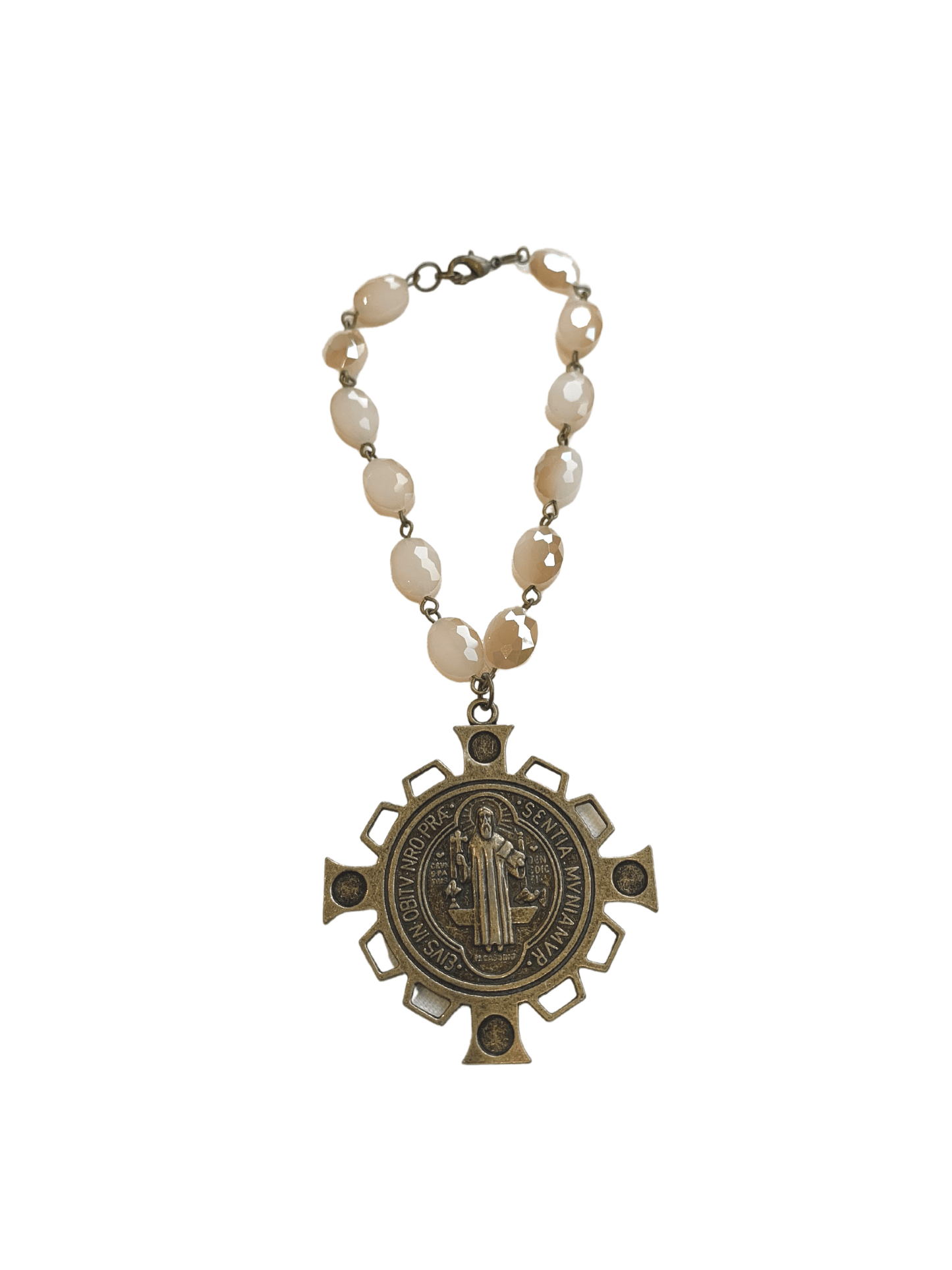 Rearview Mirror Blessing - Pink Beads Large Saint Benedict Religious Cypress Springs Gift Shop