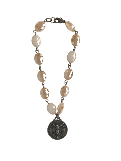 Rearview Mirror Blessing - Pink Beads Regular Saint Benedict Medal Religious Cypress Springs Gift Shop