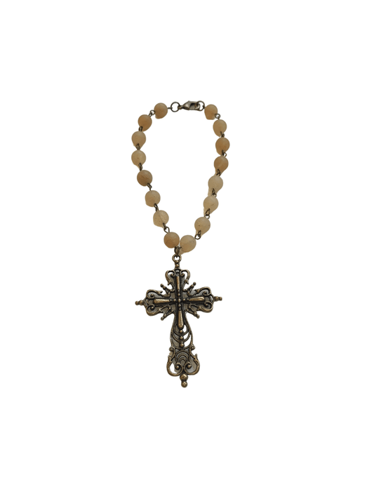 Rearview Mirror Blessing - Pink Beads Smooth Bead - Cross Religious Cypress Springs Gift Shop