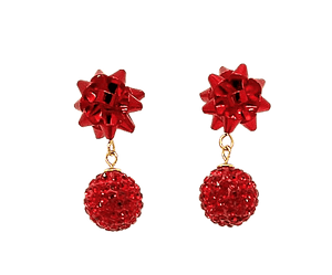 Red Crystal Ball Earrings, Sister Dulce Gift Shop, Catholic Jewelry, Christmas Earrings