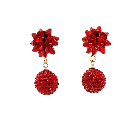 Red Crystal Ball Earrings, Sister Dulce Gift Shop, Catholic Jewelry, Christmas Earrings