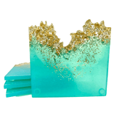 Resin Coaster Sets Tiffany blue With Gold Flakes Home Resin Art Girl