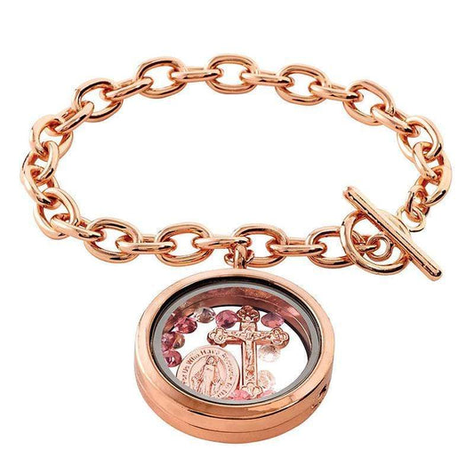 Sister Dulce Gift Shop, Catholic Store, Religious Store, Catholic Bracelet, Religious Bracelet, Rose Gold Locket With Crucifix and Miraculous Medal