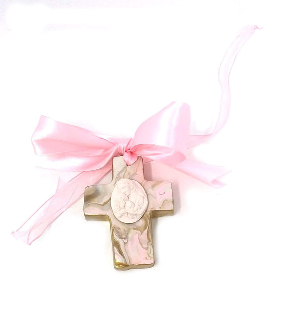 Small Crib Cross with Intaglio Pink Baby Gifts Art by Dene
