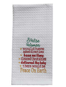 Three Wise Women Embroidered Waffle Weave Tea Towel Christmas Decor Hanging By A Thread