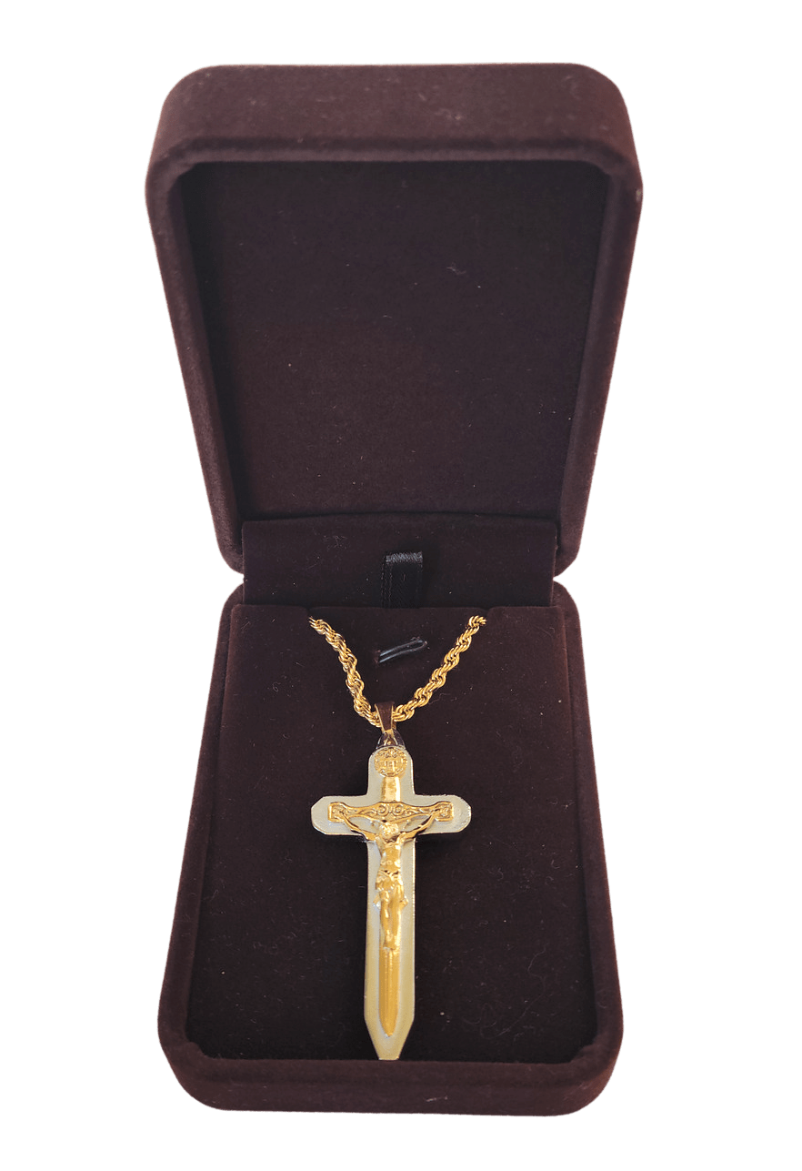 Two-Tone Warrior's Sword Crucifix Pendant Necklace Called to Knighthood, Inc.