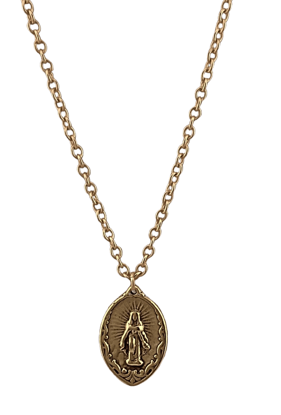 Mary Medal, Our Lady of Lourdes, Diamond Shaped Catholic Necklace, Rel –  Carson's Cove