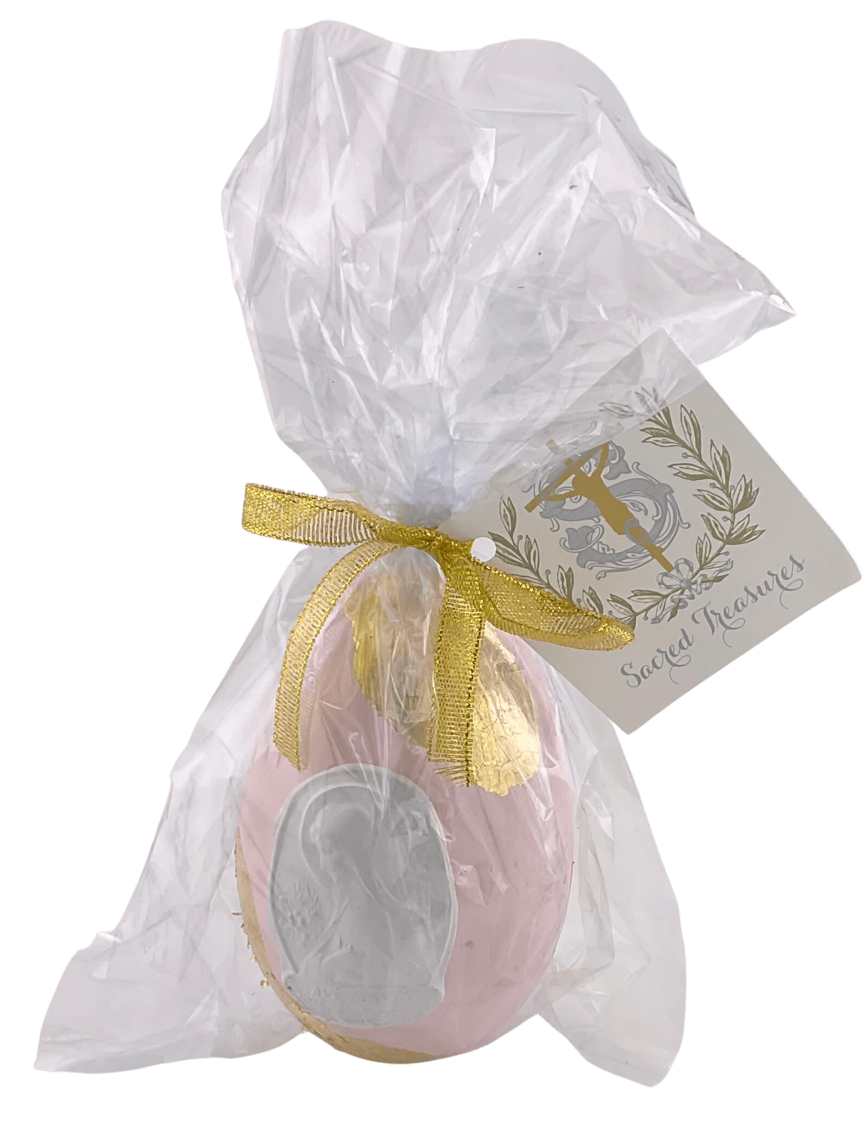 Wooden Egg with Intaglio Pink Egg - Ave Maria Sacred Treasures