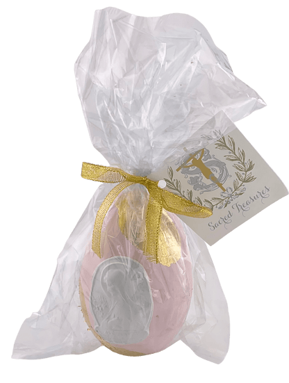 Wooden Egg with Intaglio Pink Egg - Ave Maria Sacred Treasures